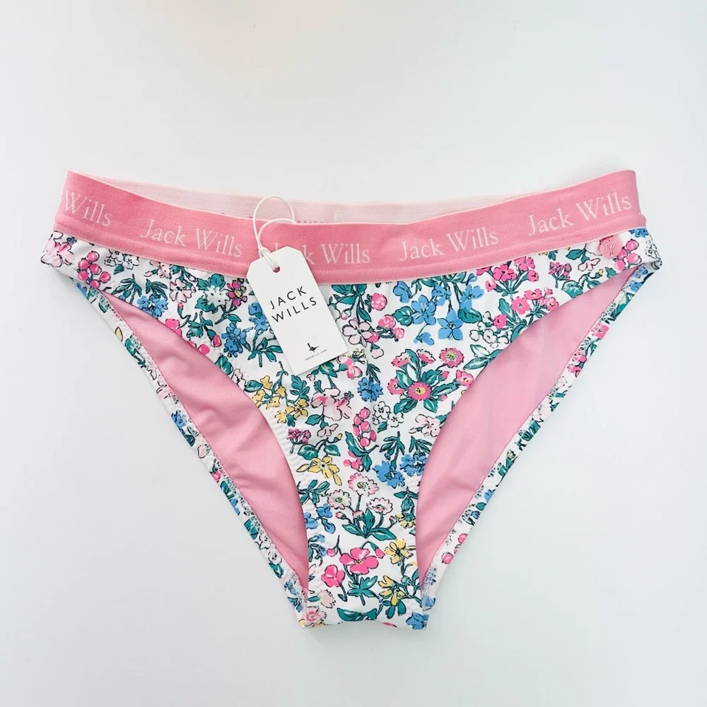 Jack Wills NWT White Pink Floral Canterton Swim Bikini Bottom